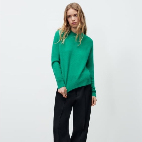 Zara WOOL & ALPACA BLEND KNIT SWEATER GREEN SIZE S NEW - Picture 5 of 10
